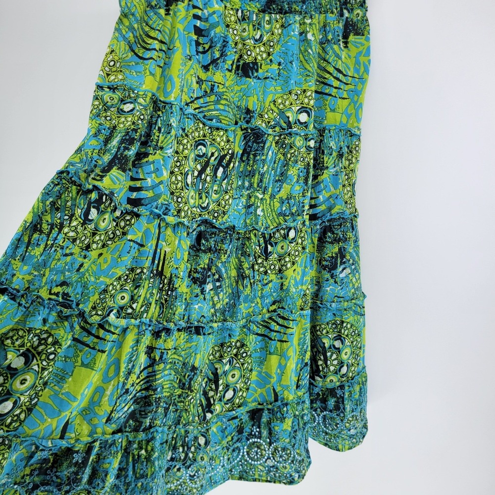 Westbound Womens Tropical Abstract Tiered 100% Cotton Eyelet Midi Skirt L